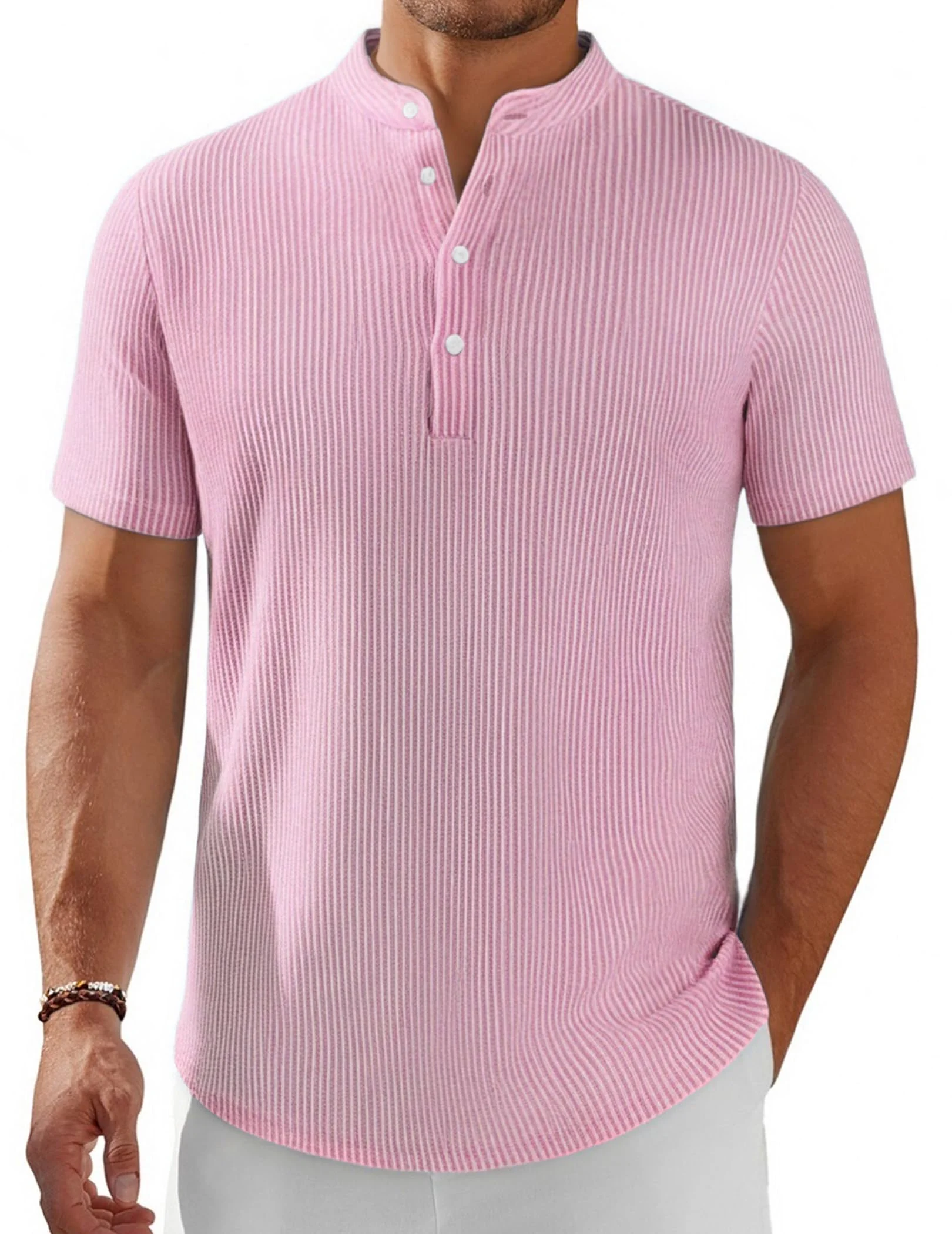 Men's Long Sleeve Henley Shirt with Chest Pocket